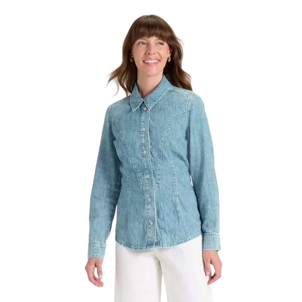 Universal Thread Women's Light Wash Slim Fit Western Denim Shirt Size 2